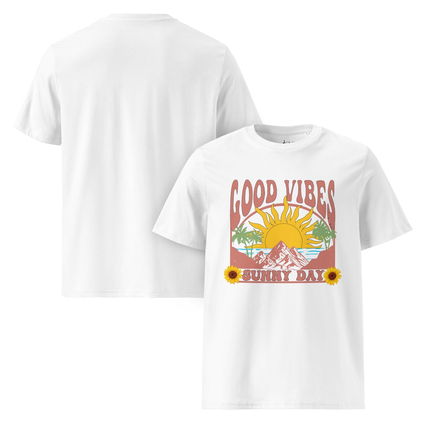 Good Vibes Sunny Day T-Shirt – Retro Sommer Design aus Bio - Baumwolle | Unisex Boho Shirt - YogaStylz