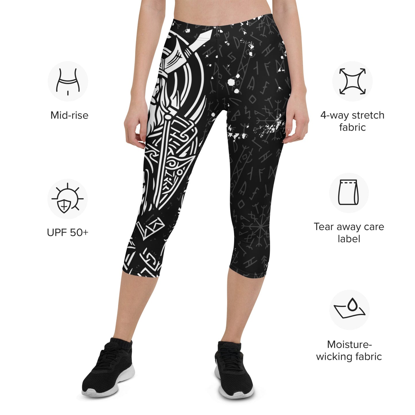 Viking Leggings Schwarz - WeiΓ β Krieger - Design mit Runen & nordischer Mythologie | Stretch Activewear Damen β Stark & Stilvoll - YogaStylz