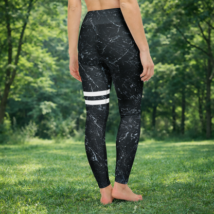 Yoga leggings with marble design &amp; white stripes