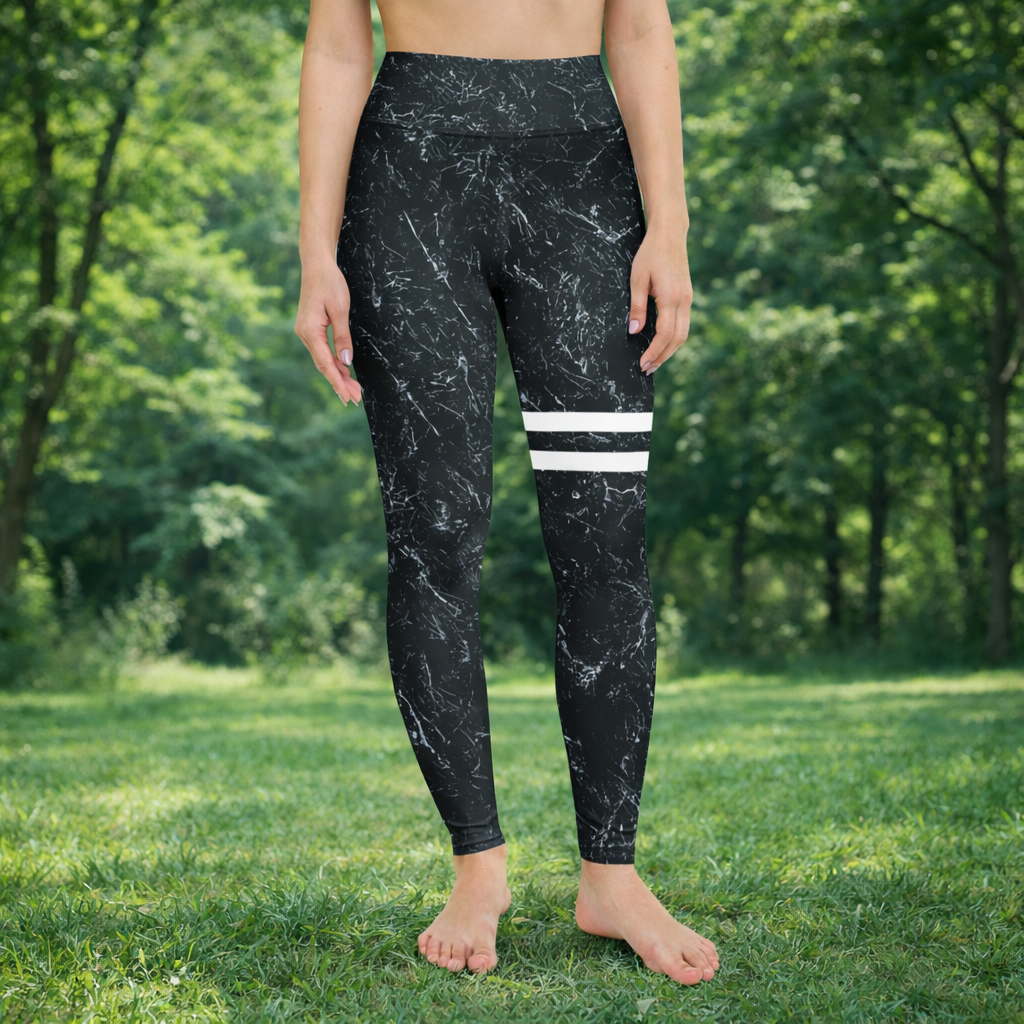 Yoga leggings with marble design &amp; white stripes
