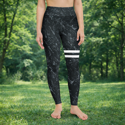 Yoga leggings with marble design &amp; white stripes
