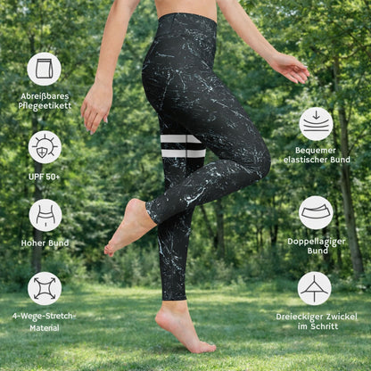 Yoga leggings with marble design &amp; white stripes