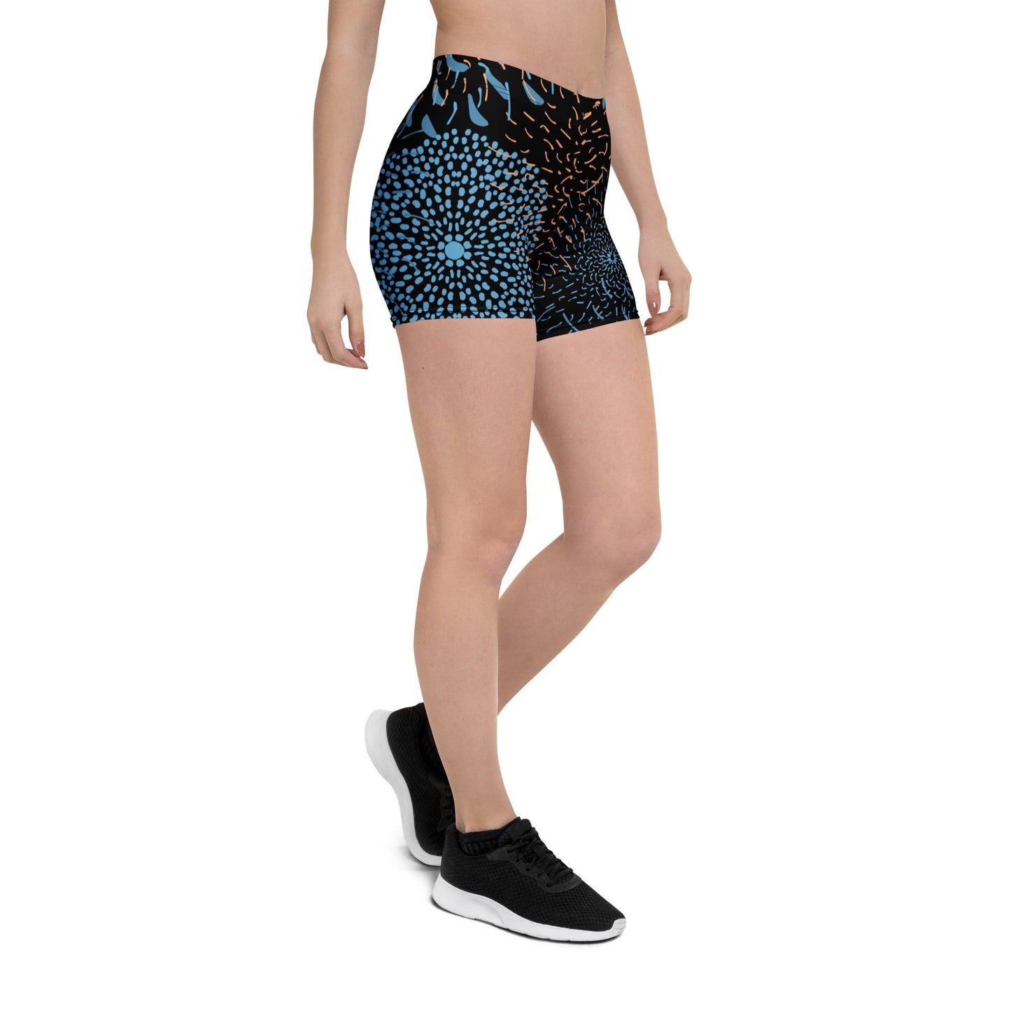 Abstrakte Sport - Shorts Blau Schwarz – Bequeme Stretch - Shorts mit elastischem Bund & 4 - Wege - Stretch | Performance & Style - YogaStylz