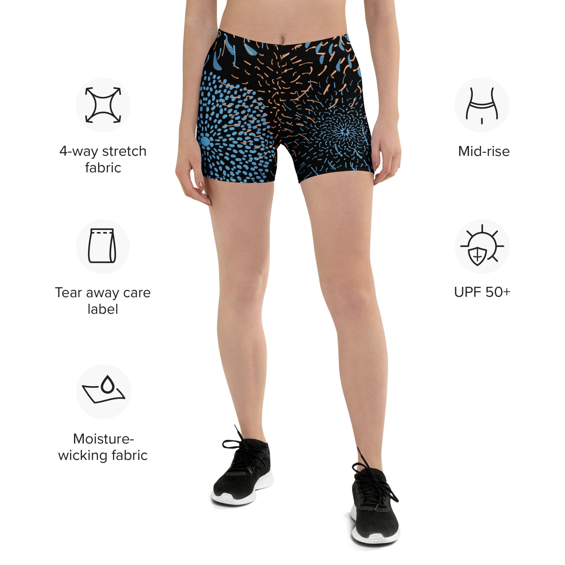 Abstrakte Sport - Shorts Blau Schwarz – Bequeme Stretch - Shorts mit elastischem Bund & 4 - Wege - Stretch | Performance & Style - YogaStylz