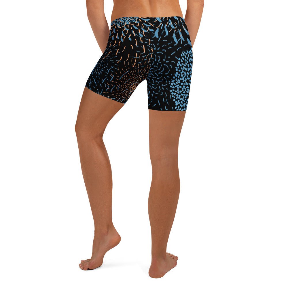 Abstrakte Sport - Shorts Blau Schwarz – Bequeme Stretch - Shorts mit elastischem Bund & 4 - Wege - Stretch | Performance & Style - YogaStylz