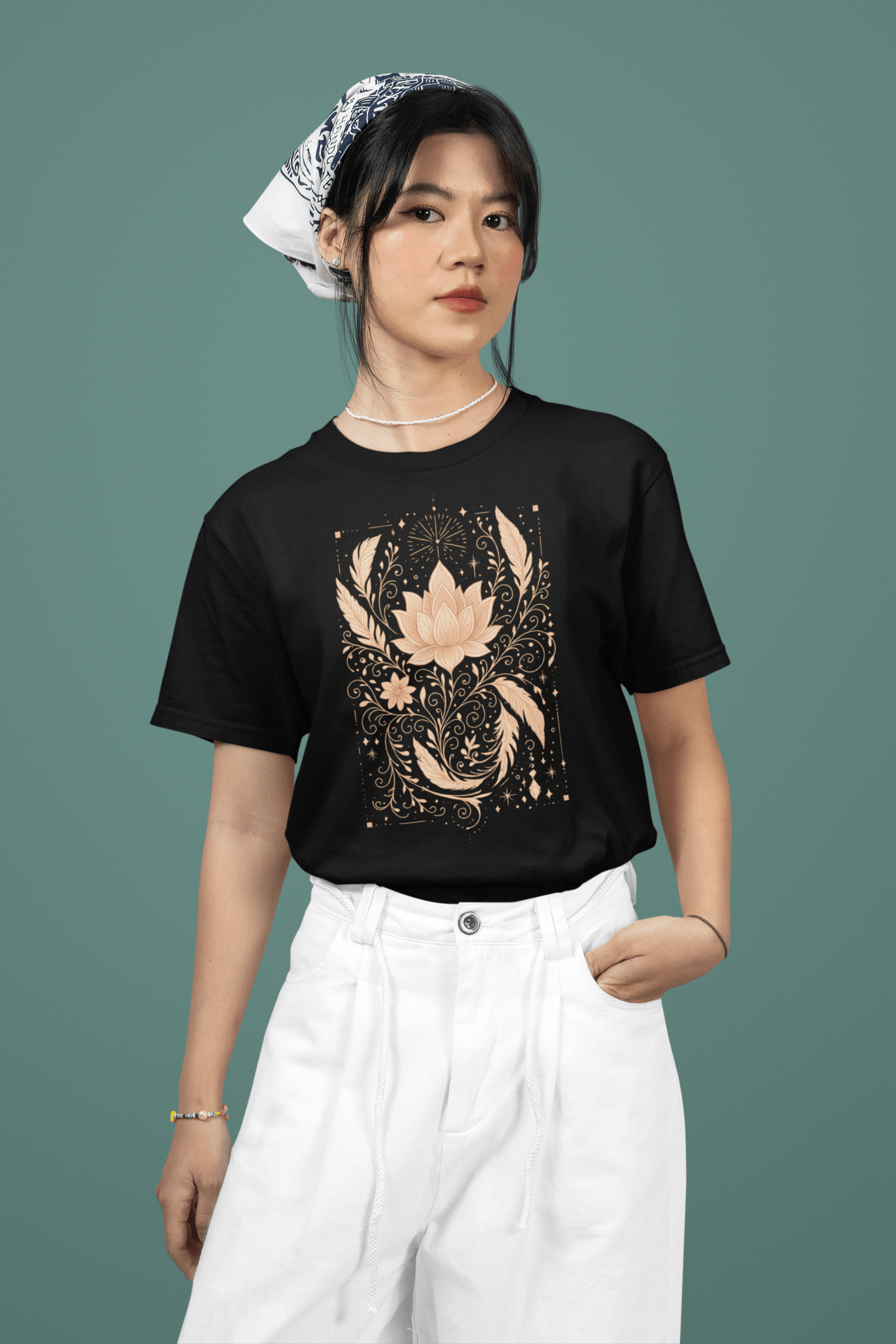 Bio T-Shirt mit Lotus & Ornamenten – Spirituelles Boho Unisex Shirt – Achtsamkeit & Yoga Design - Unisex - Bio - Baumwoll - T-Shirt - YogaStylz