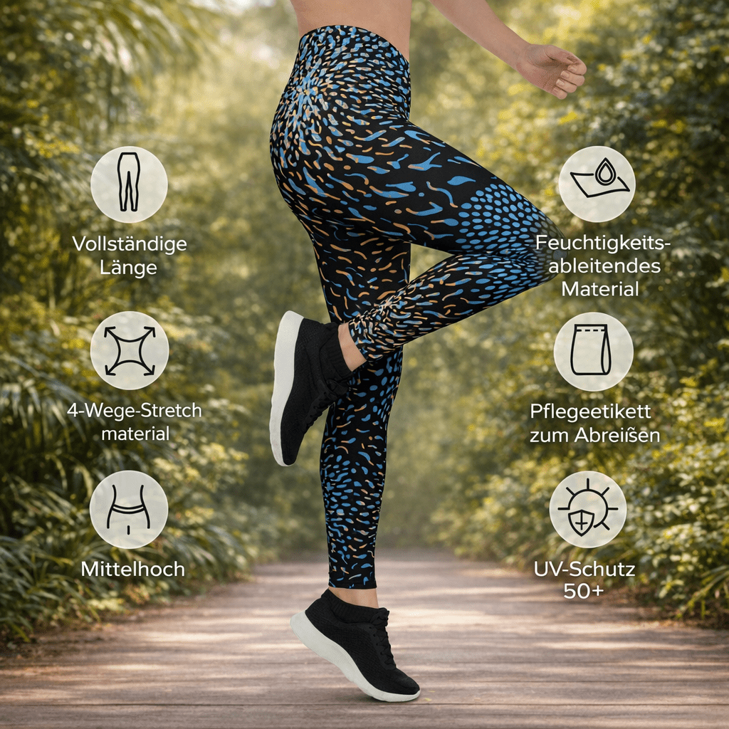 Blau - Schwarz Abstrakte Leggings – Boho Style & Komfort - YogaStylz