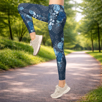 Blaue Rosen Leggings – Boho Style & Komfort für Yoga & Alltag - YogaStylz