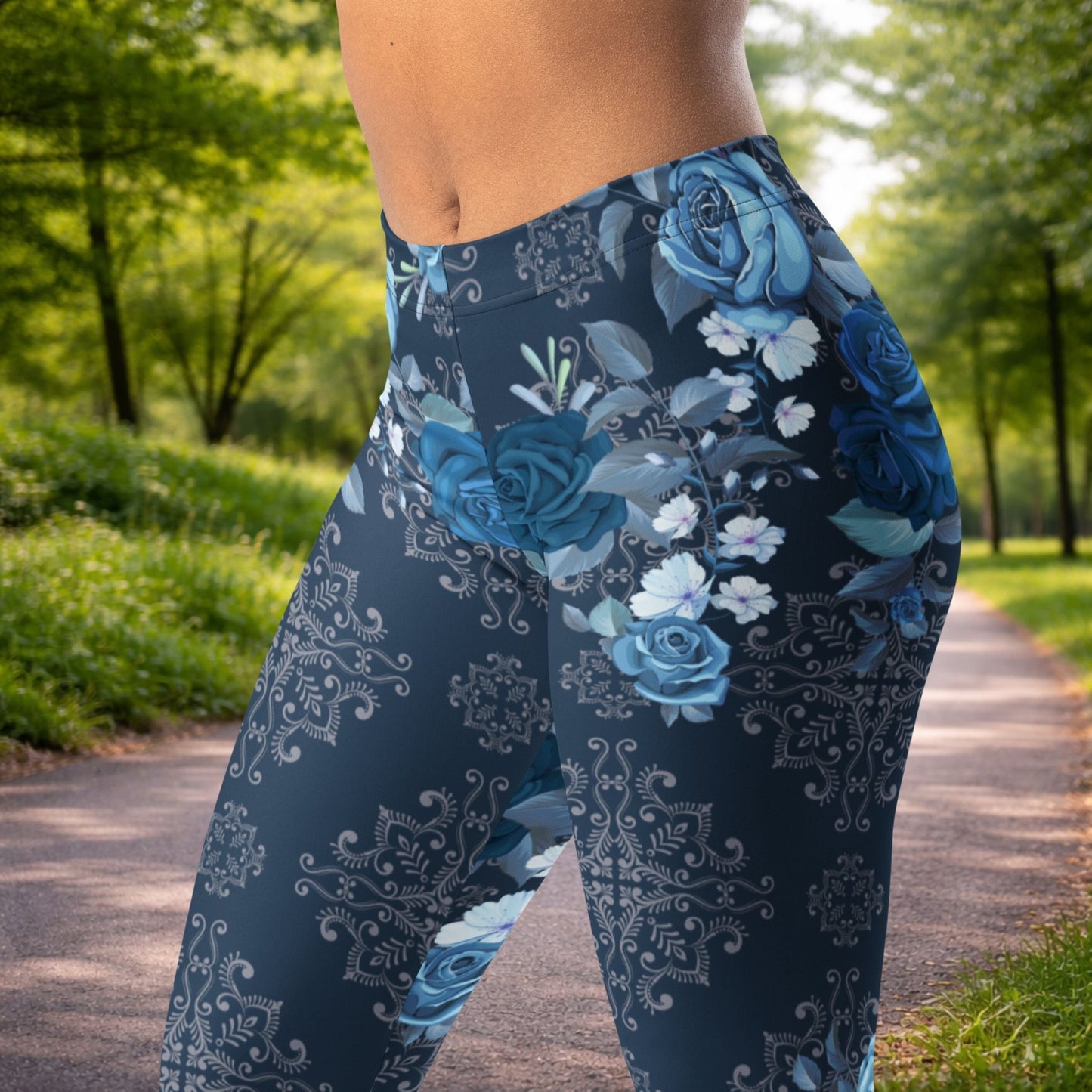 Blaue Rosen Leggings – Boho Style & Komfort für Yoga & Alltag - YogaStylz