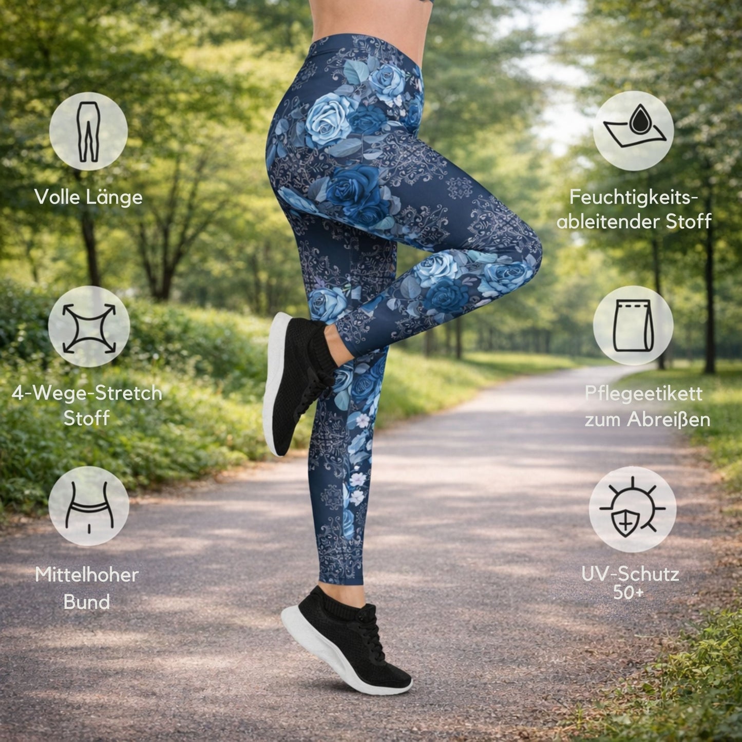 Blaue Rosen Leggings – Boho Style & Komfort für Yoga & Alltag - YogaStylz