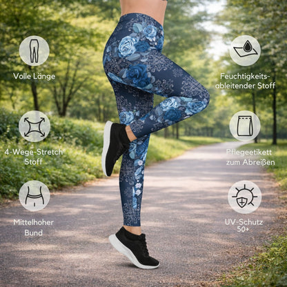 Blaue Rosen Leggings – Boho Style & Komfort für Yoga & Alltag - YogaStylz