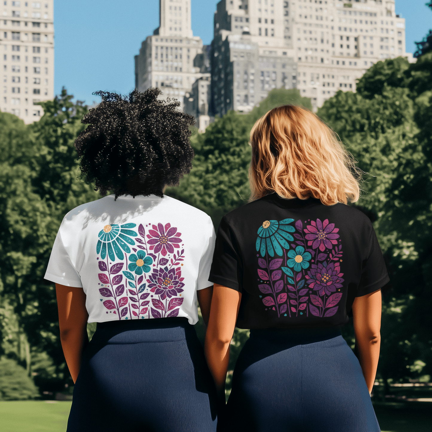 Boho Blumen T-Shirt Rückenprint | Florales Design Shirt | Nachhaltiges Boho Shirt - YogaStylz