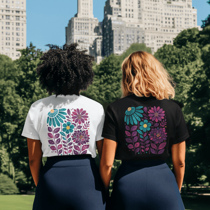 Boho Blumen T-Shirt Rückenprint | Florales Design Shirt | Nachhaltiges Boho Shirt - YogaStylz
