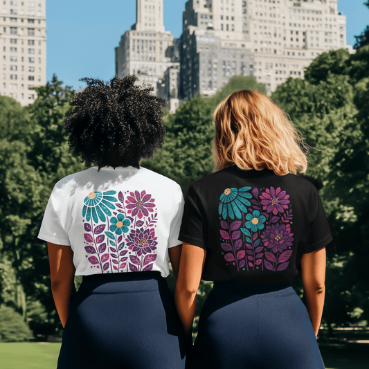Boho Blumen T-Shirt Rückenprint | Florales Design Shirt | Nachhaltiges Boho Shirt - YogaStylz