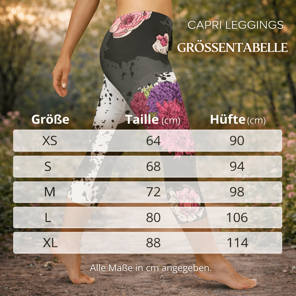 Boho Capri - Leggings „Midnight Blossom“ – Floral High Waist - YogaStylz