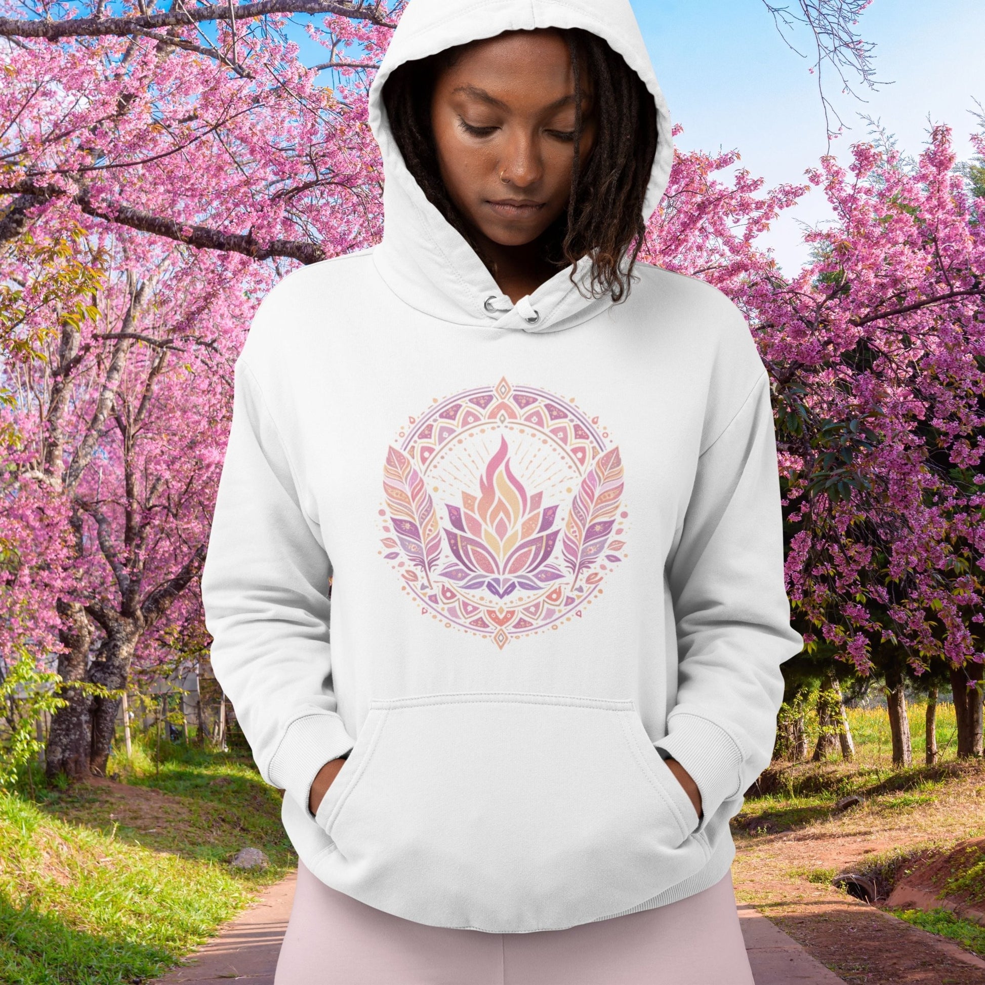 Boho Hoodie mit spirituellem Blumenmotiv | Sanfter Yoga Hoodie | Gemütlicher Hoodie - YogaStylz