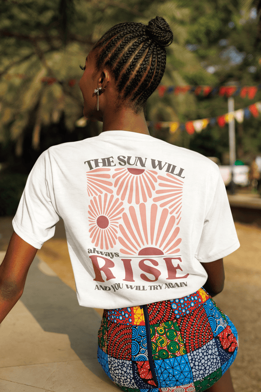Boho Sonnen T-Shirt Rückenprint | The Sun Will Always Rise | Positives Statement Shirt - YogaStylz