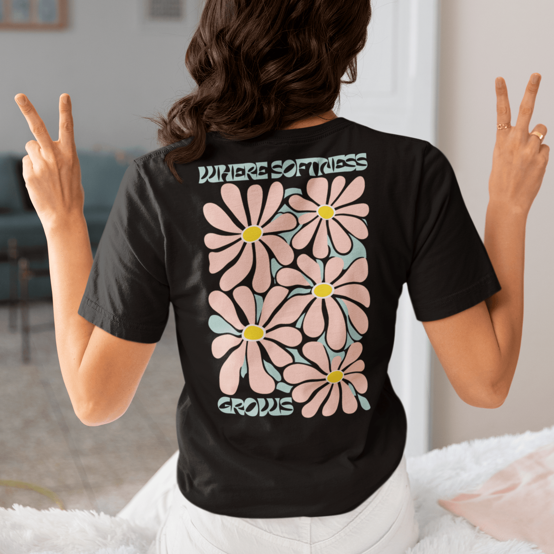 Boho T-Shirt mit floralem Rückenprint & Statement - Weich, hochwertig & nachhaltig - YogaStylz