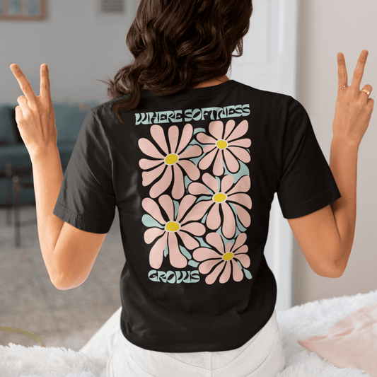 Boho T-Shirt mit floralem Rückenprint & Statement - Weich, hochwertig & nachhaltig - YogaStylz