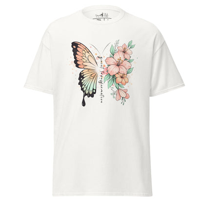 Butterfly Flower T-Shirt | Klassisches Baumwollshirt Quiet Transformation | Boho Style - YogaStylz