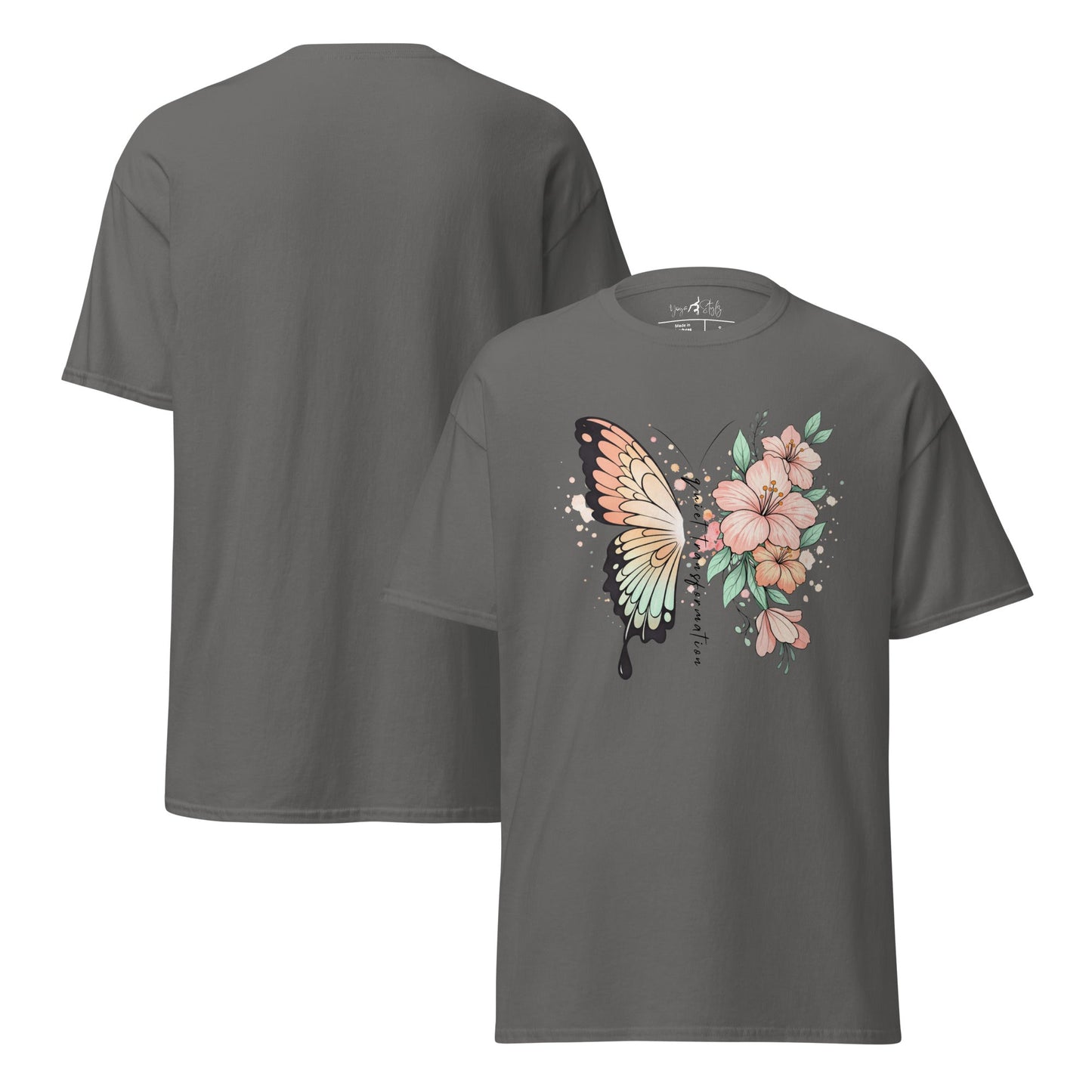 Butterfly Flower T-Shirt | Klassisches Baumwollshirt Quiet Transformation | Boho Style - YogaStylz