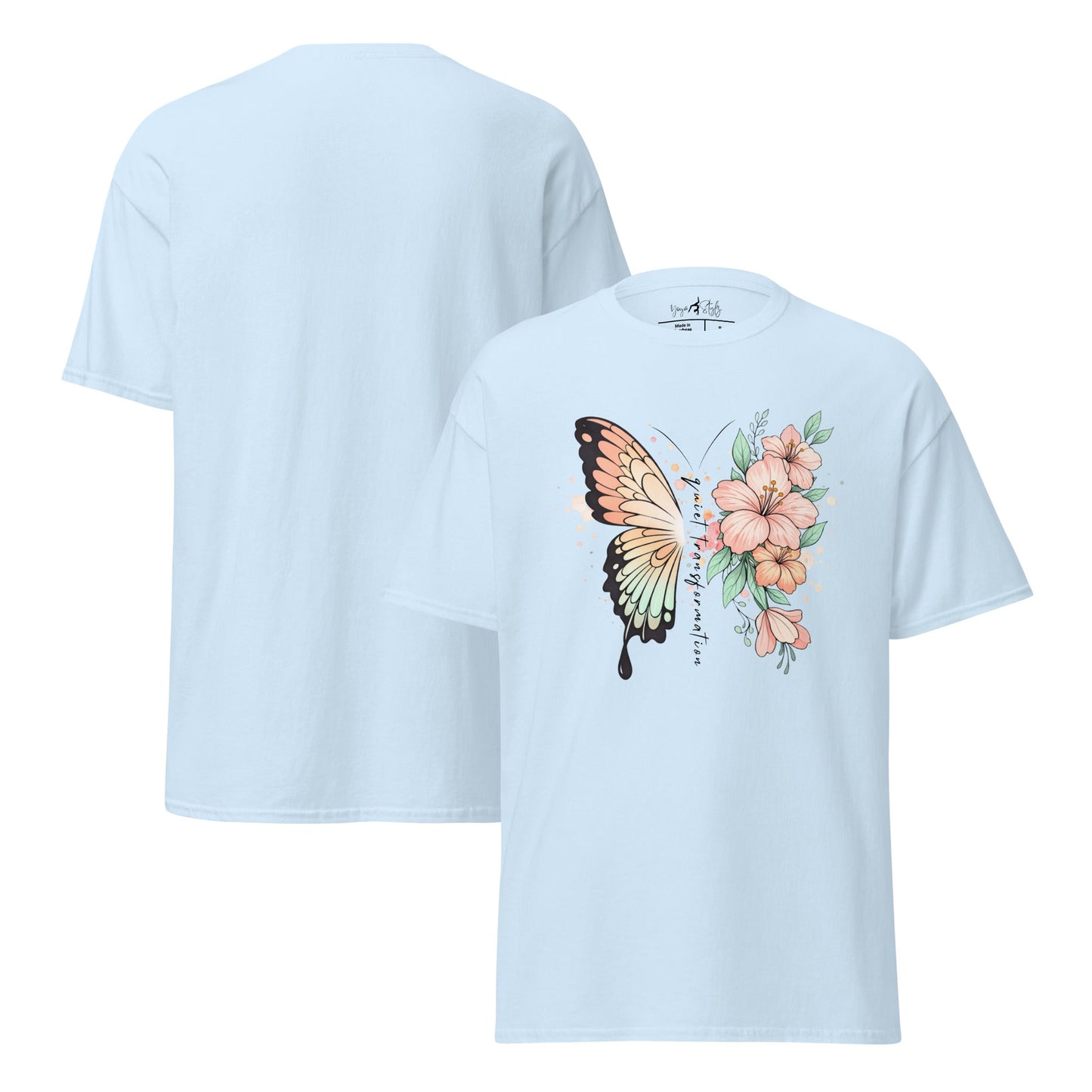 Butterfly Flower T-Shirt | Klassisches Baumwollshirt Quiet Transformation | Boho Style - YogaStylz