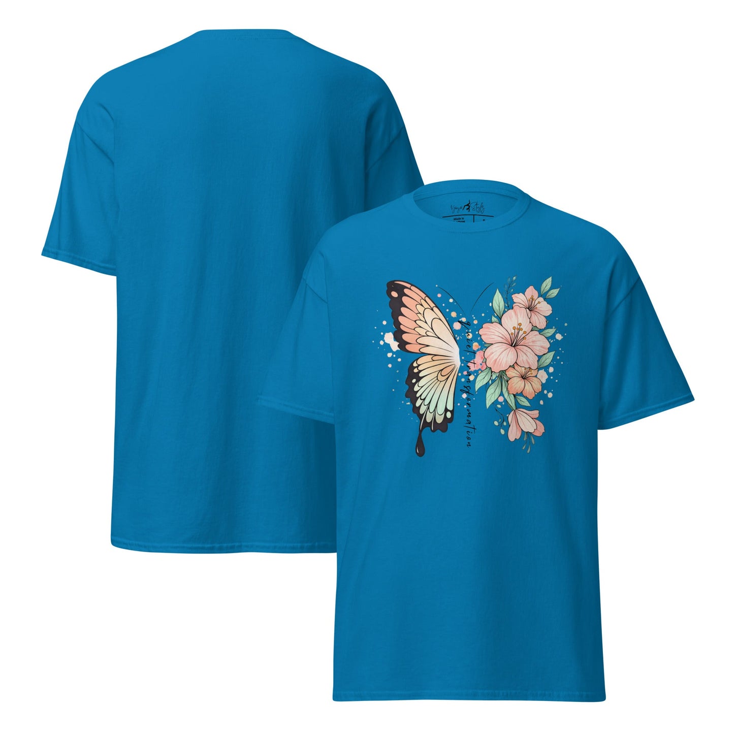 Butterfly Flower T-Shirt | Klassisches Baumwollshirt Quiet Transformation | Boho Style - YogaStylz