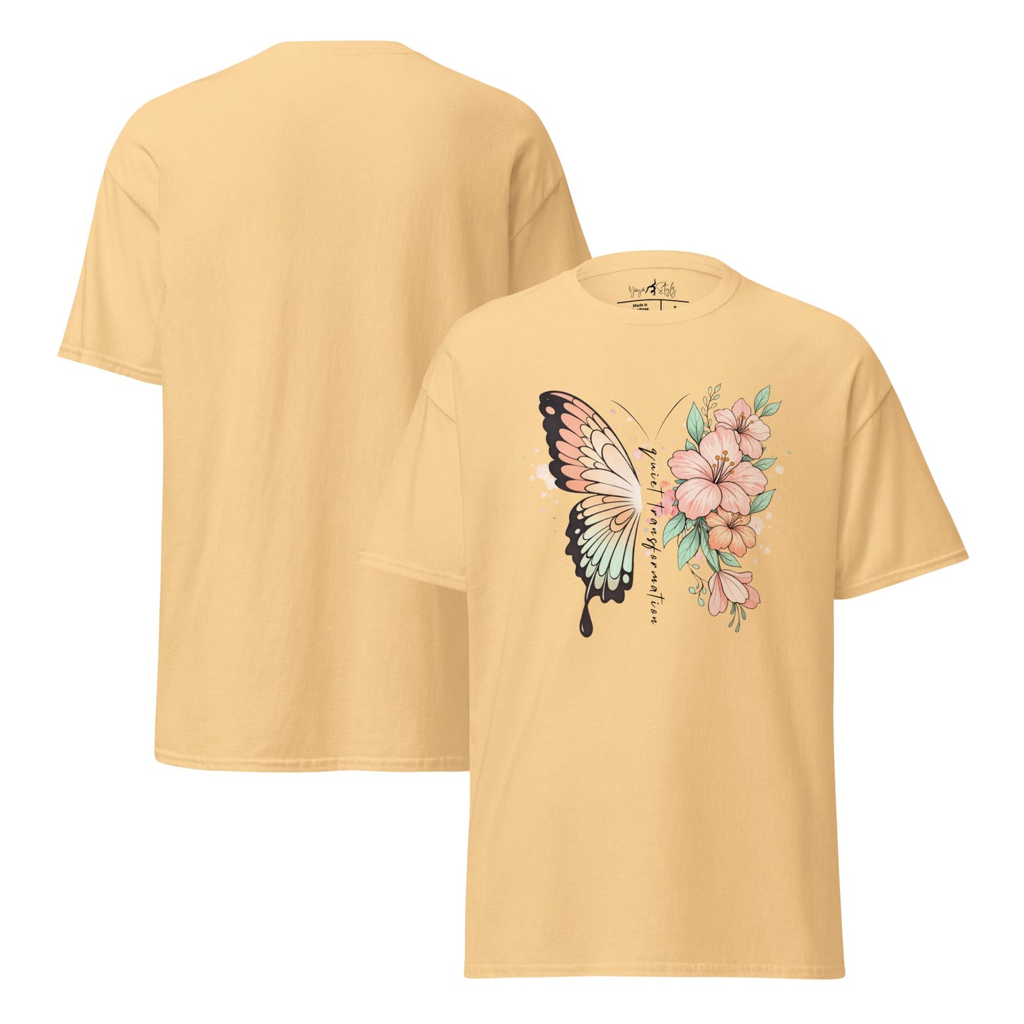 Butterfly Flower T-Shirt | Klassisches Baumwollshirt Quiet Transformation | Boho Style - YogaStylz