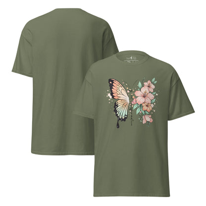 Butterfly Flower T-Shirt | Klassisches Baumwollshirt Quiet Transformation | Boho Style - YogaStylz