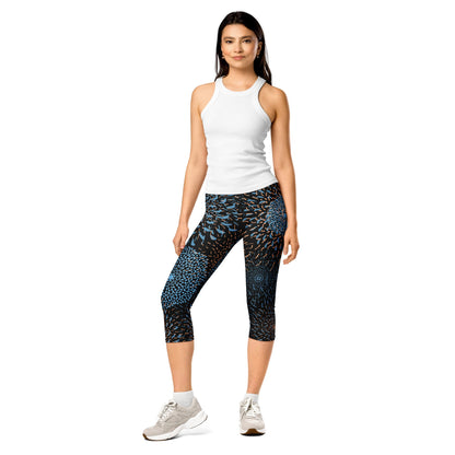 Capri - Leggings Blau Schwarz – Energie - Leggings mit 3/4 - Länge, UV - Schutz & 4 - Wege - Stretch | Stylische Activewear für Damen - YogaStylz