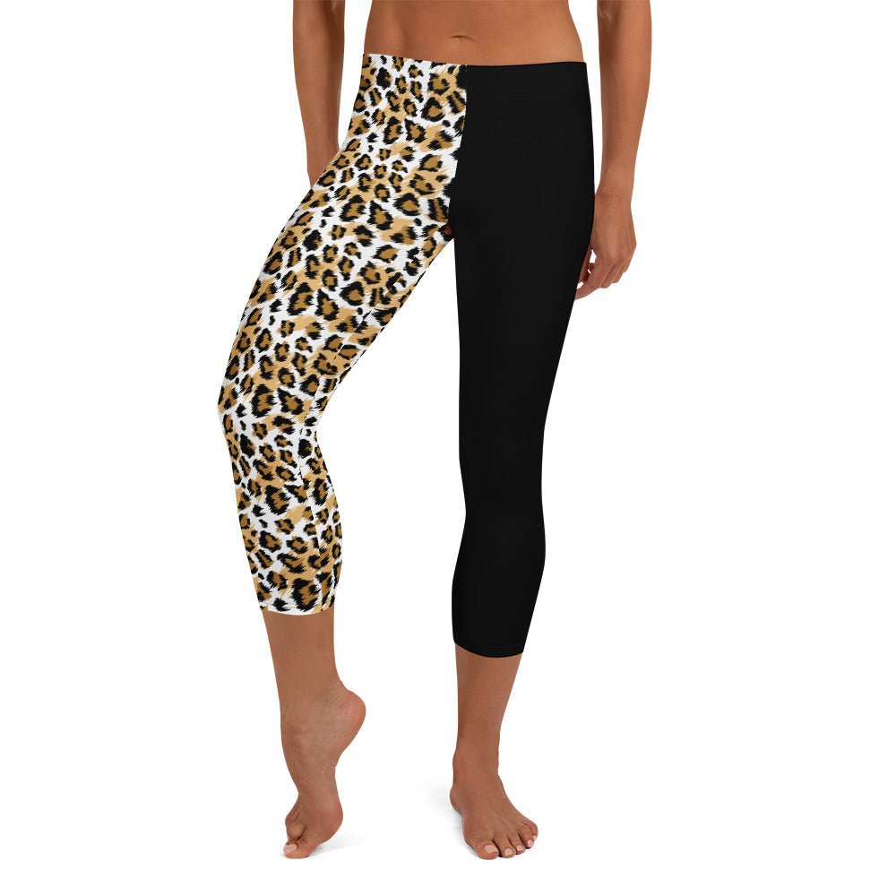 Capri - Leggings Leoparden - Design & Schwarz – Animal - Print Yogahose mit Stretch & UV - Schutz | Trendige Activewear Damen - YogaStylz