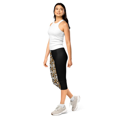 Capri - Leggings Leoparden - Design & Schwarz – Animal - Print Yogahose mit Stretch & UV - Schutz | Trendige Activewear Damen - YogaStylz