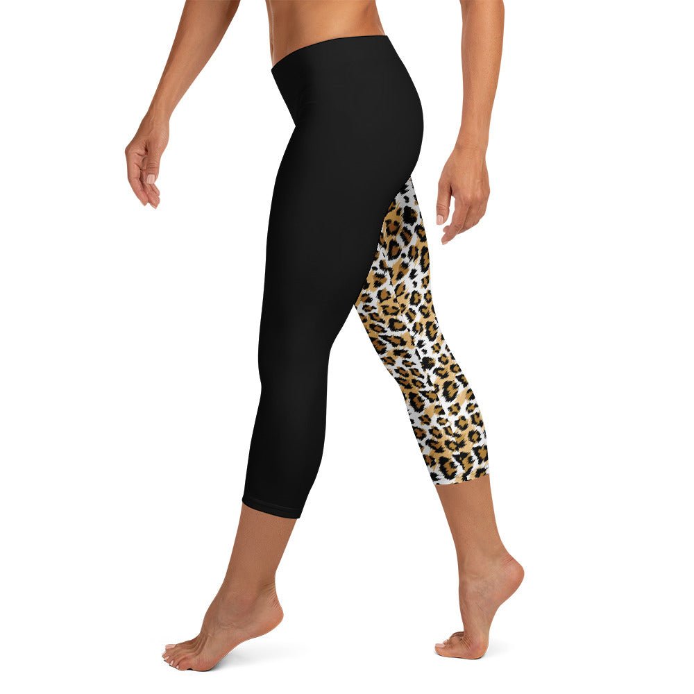 Capri - Leggings Leoparden - Design & Schwarz – Animal - Print Yogahose mit Stretch & UV - Schutz | Trendige Activewear Damen - YogaStylz
