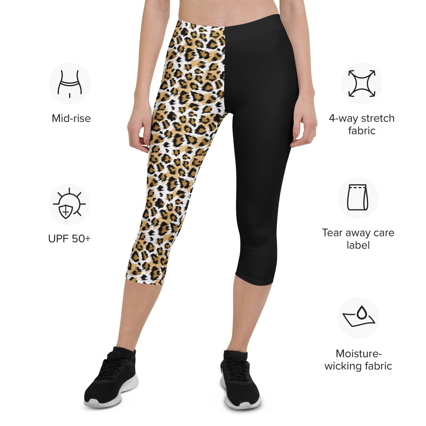 Capri - Leggings Leoparden - Design & Schwarz – Animal - Print Yogahose mit Stretch & UV - Schutz | Trendige Activewear Damen - YogaStylz