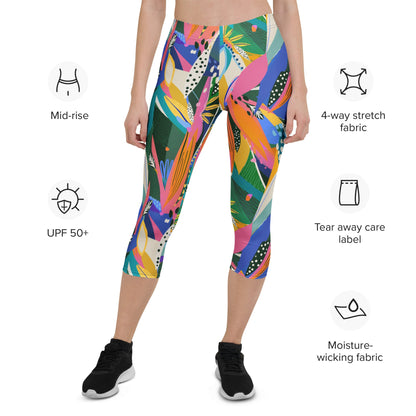 Capri - Leggings mit buntem abstrakten Muster – 3/4 Sporthose Damen mit UV - Schutz & Stretch | Farbenfrohe Activewear - YogaStylz