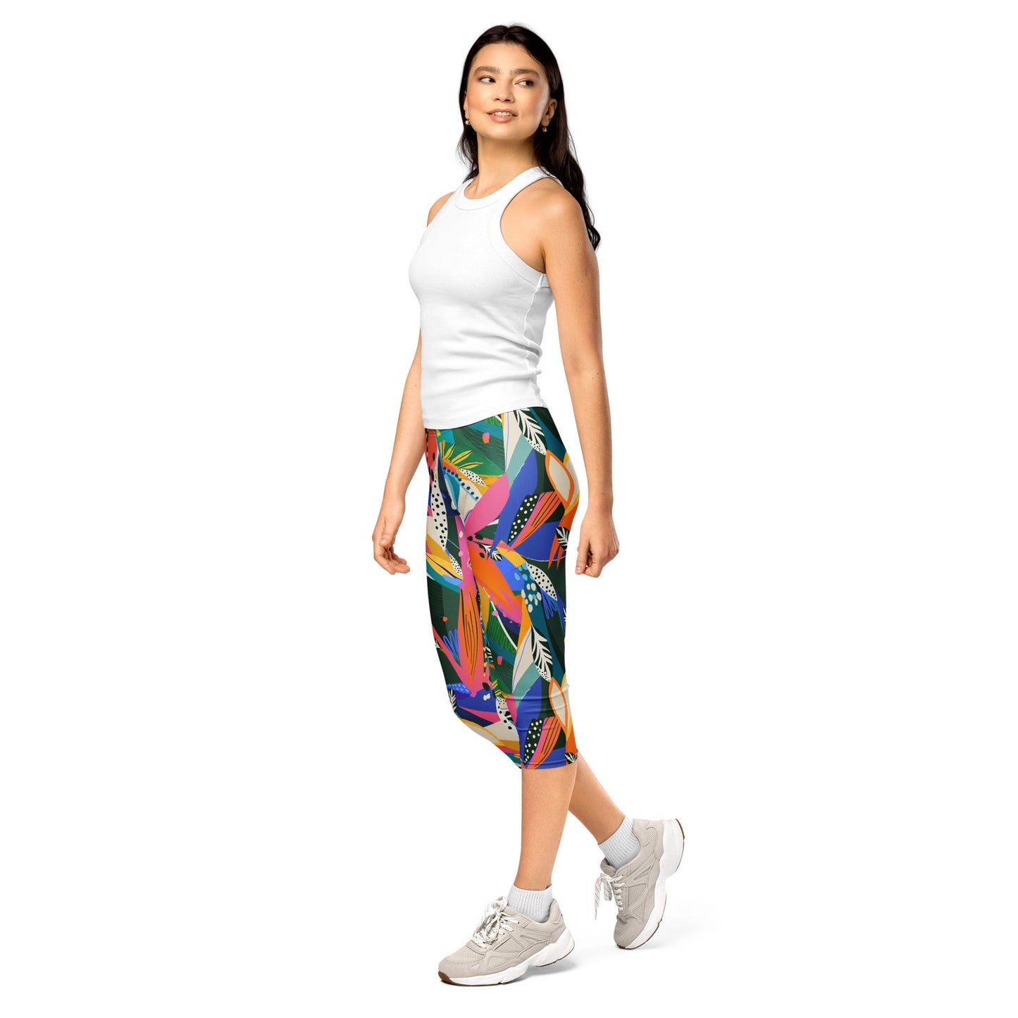 Capri - Leggings mit buntem abstrakten Muster – 3/4 Sporthose Damen mit UV - Schutz & Stretch | Farbenfrohe Activewear - YogaStylz