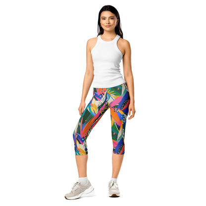Capri - Leggings mit buntem abstrakten Muster – 3/4 Sporthose Damen mit UV - Schutz & Stretch | Farbenfrohe Activewear - YogaStylz