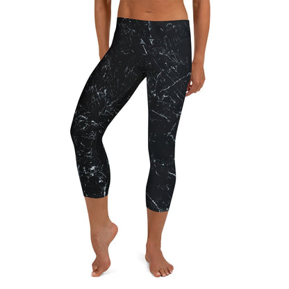 Capri - Leggings Schwarz Marmor – 3/4 Sportleggings mit UV - Schutz & 4 - Wege - Stretch | Minimalistische Activewear Damen - YogaStylz