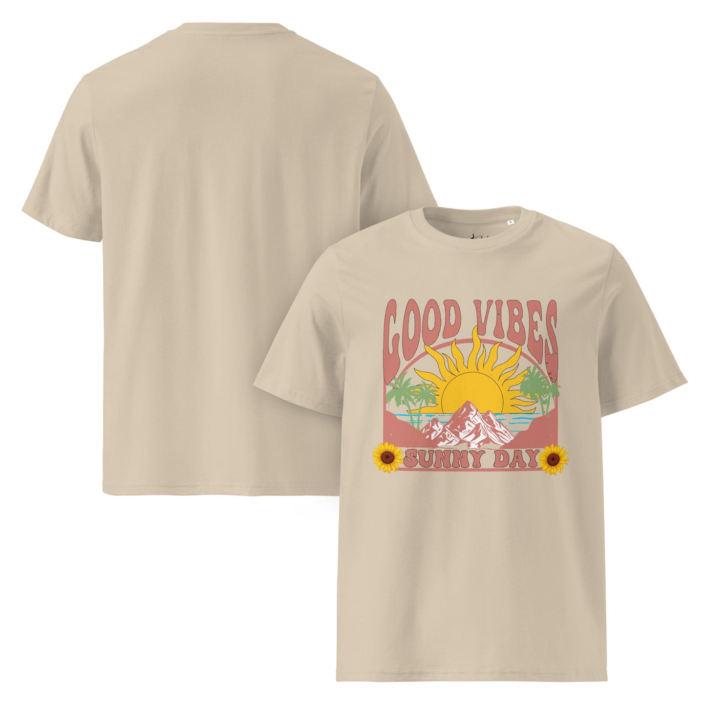 Good Vibes Sunny Day T-Shirt – Retro Sommer Design aus Bio - Baumwolle | Unisex Boho Shirt - YogaStylz