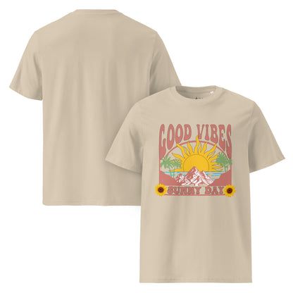 Good Vibes Sunny Day T-Shirt – Retro Sommer Design aus Bio - Baumwolle | Unisex Boho Shirt - YogaStylz