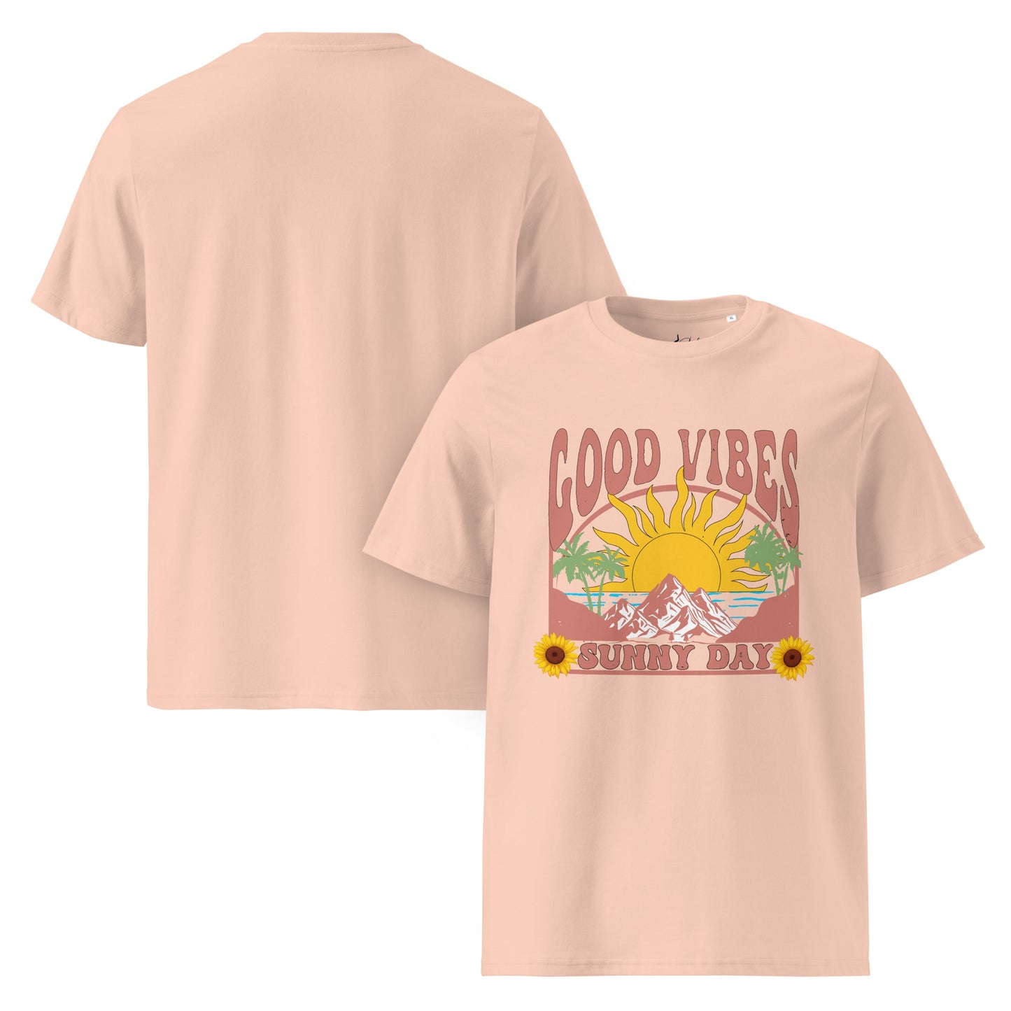 Good Vibes Sunny Day T-Shirt – Retro Sommer Design aus Bio - Baumwolle | Unisex Boho Shirt - YogaStylz