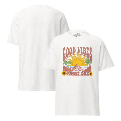 Good Vibes Sunny Day T-Shirt – Retro Sommer Design – Vintage Unisex Shirt aus Baumwolle – Gute Laune Look - YogaStylz