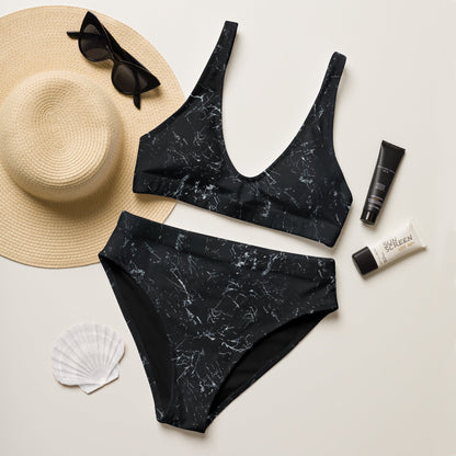 High Waist Bikini „Black Marble“ – minimalistisch, elegant - YogaStylz