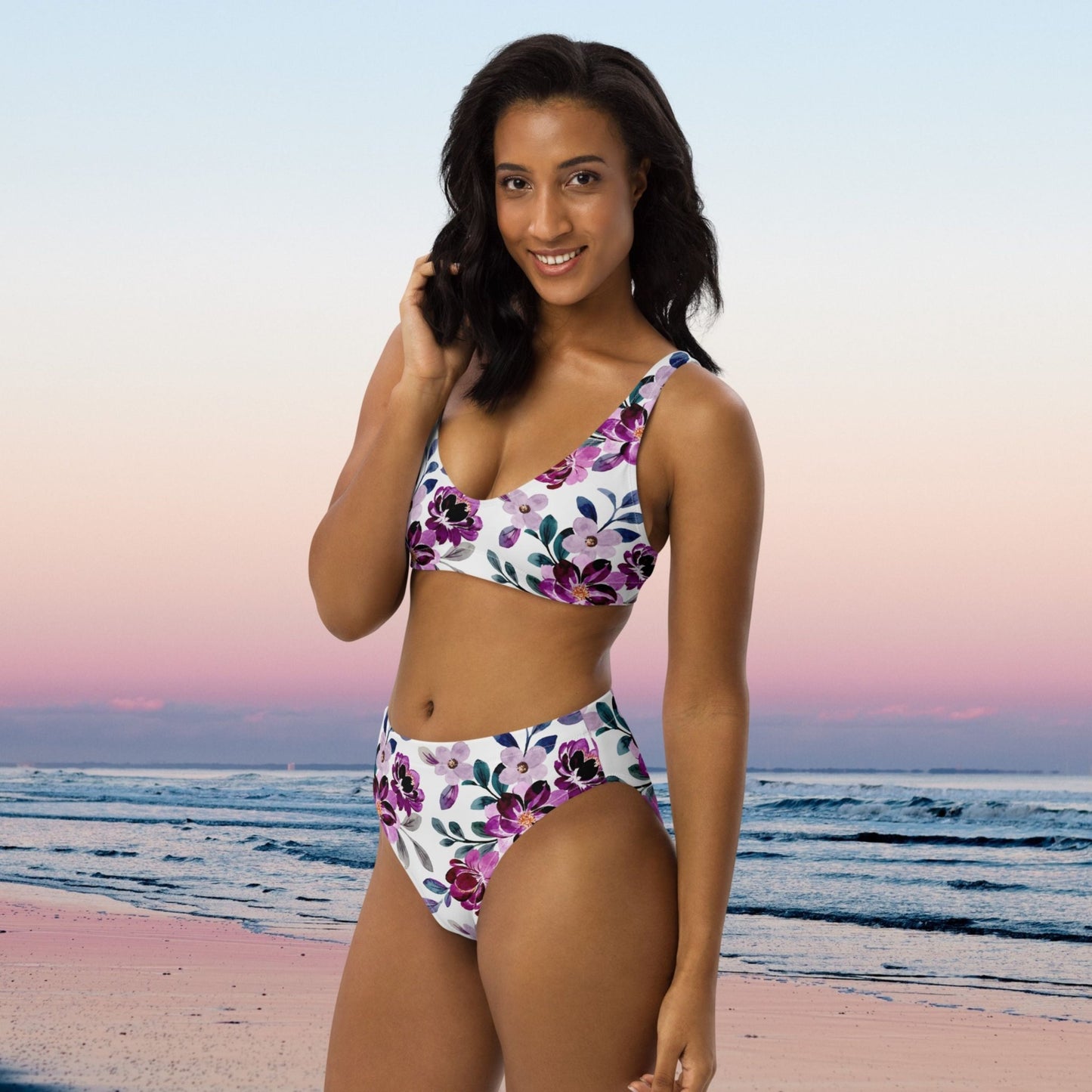 High Waist Bikini „Purple Blossom“ – elegant, bequem - YogaStylz