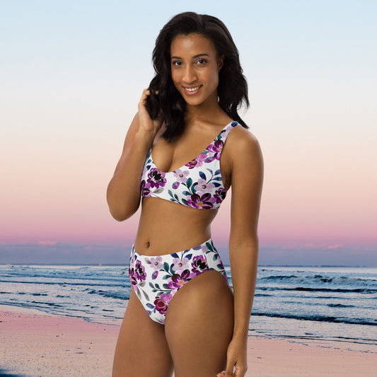 High Waist Bikini „Purple Blossom“ – elegant, bequem - YogaStylz