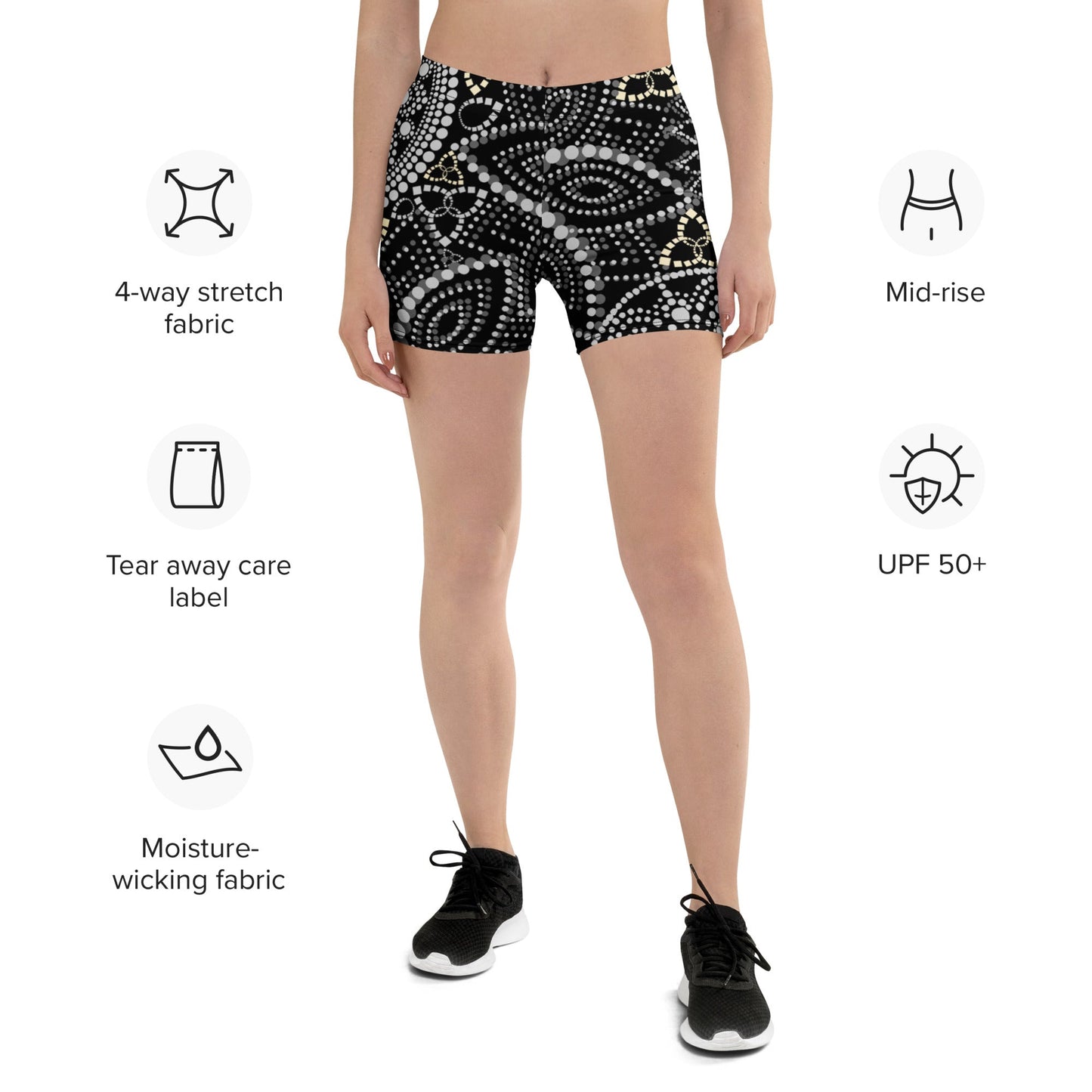 Mandala Shorts Schwarz Weiß – Boho Stretch - Shorts mit 4 - Wege - Stretch & elastischem Bund | Sportlich & bequem - YogaStylz