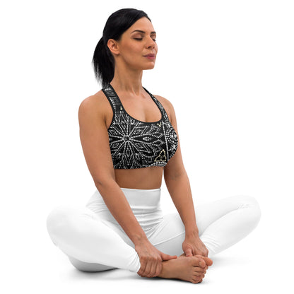 Mandala Sport - BH Schwarz Weiß – Feuchtigkeitsableitender Racerback - BH mit hohem Halt | Boho Fitness - BH für Damen A–C - YogaStylz