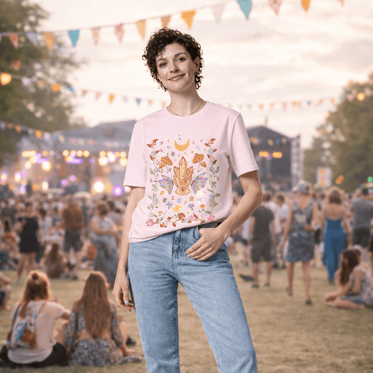 Mystic Bloom – Unisex Bio T-Shirt (Crystal Eye Design) - YogaStylz