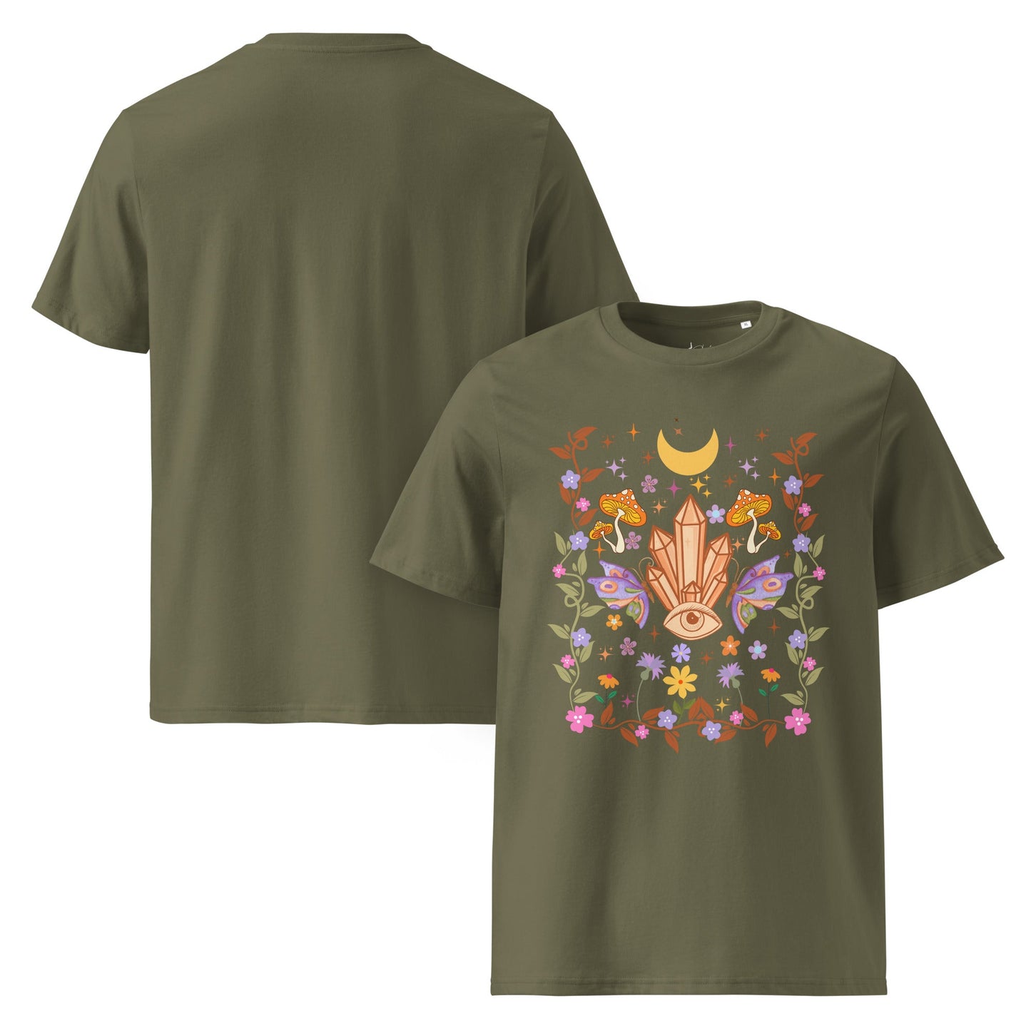 Mystic Bloom – Unisex Bio T-Shirt (Crystal Eye Design) - YogaStylz