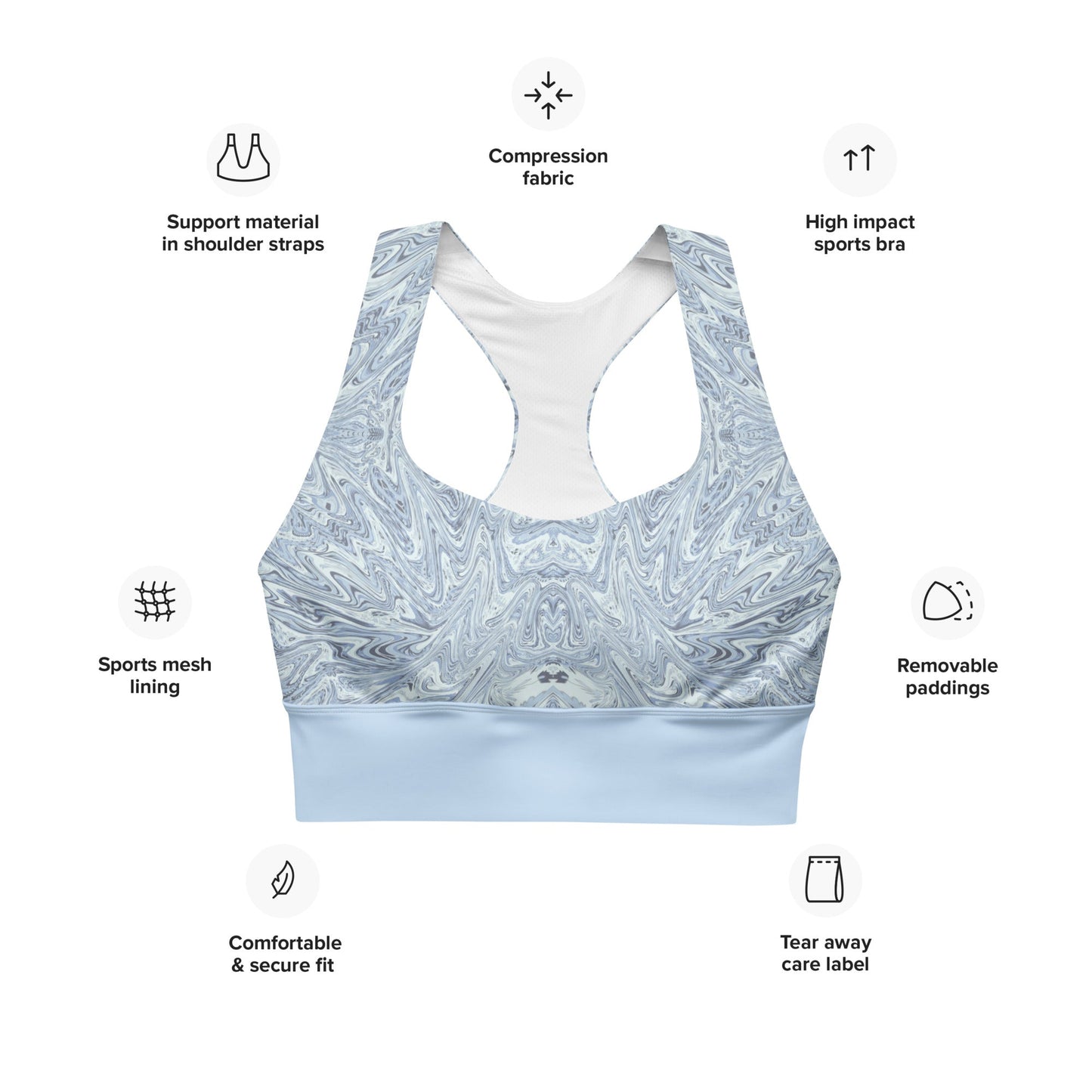 Recycelter Longline - Sport - BH Hellblau Abstrakt - YogaStylz